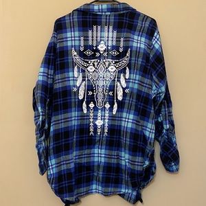 Derek Heart Blue Paid Flannel Cardigan 2X